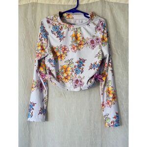 Jessica Simpson Top Girls 10/12 White Floral Cinch Side Short Sleeve Crew Neck